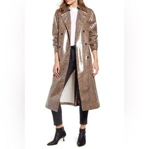 SOMETHING NAVY Leopard Print Water Resistant Coated Trench Coat XS